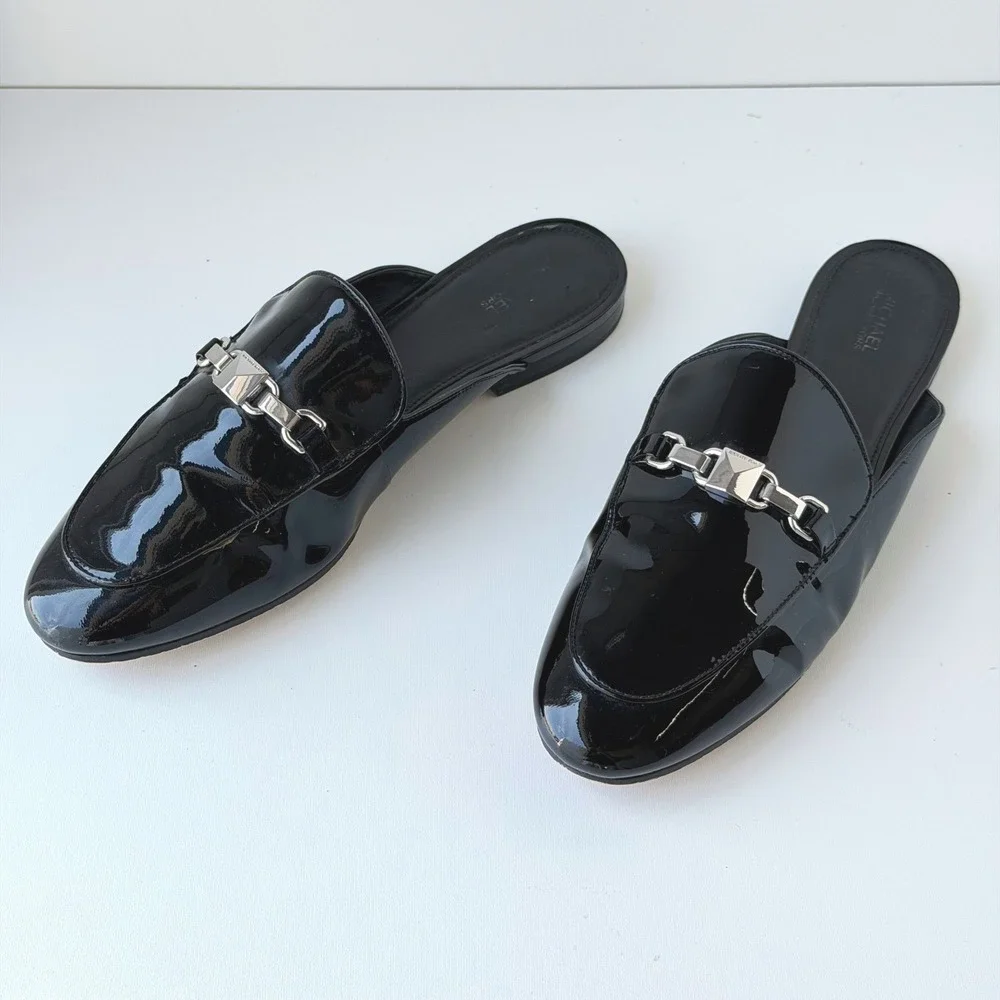 Michael Kors Horse Bit Loafer Mules Womens 10M Patent Leather Heritage Slides